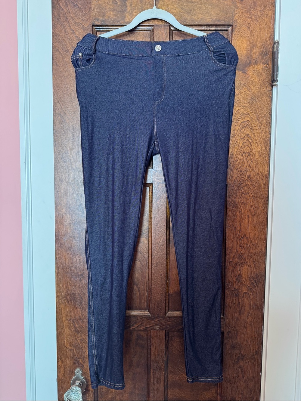 Yelete Navy Ponte Leggings with Faux Pocket Detail